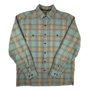 Territory Ahead Corduroy Mens Medium Plaid‎ Button Down Shirt Green Blue Cotton
